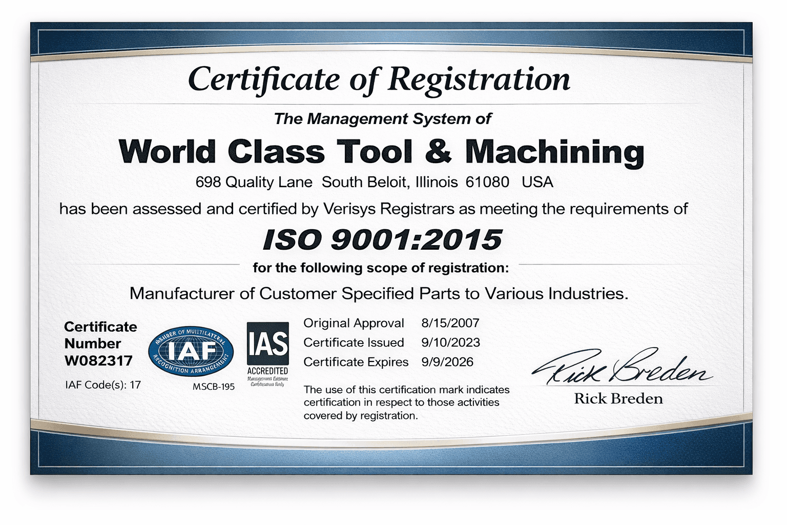 ISO 9001:2015 certificate of registration